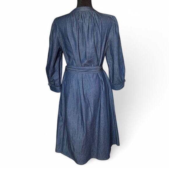 Draper James Shirt Dress Chambray Belted 100% Cotton Long Sleeve Minimalist  8 - Picture 6 of 12